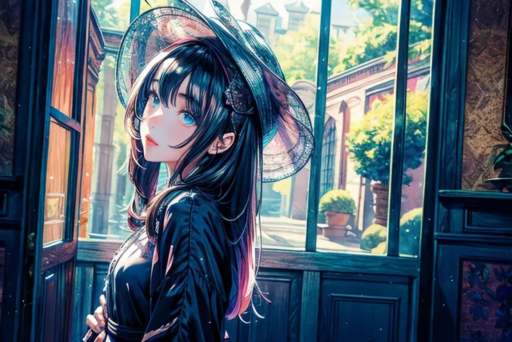 (masterpiece, best quality), raw photo, photorealistic, ultra photoreal, HDR, 4K, 8K, 16K, ultra detailed, extremely detailed, intricately detailed, absurdres,
1girl, solo, 
During the Renaissance, she's an artist's muse, inspiring masterpieces., 
beautiful, Joyful, Selfish, pink eyes,  Jet black hair, Top knot hair, hair flaps, perfect anatomy,  Jumpsuit,  Embellished blouse, , Cloche hat, VR Headset ,
soft focus ,Black lighting, Jib Shot, dynamic angle, lifelike, 
colorful world, <lora:colorful world_20230606112956-000017:0.6>, Heavy grain, <lora:JPfilmColor_Heavy_grain:0.4>,  <lora:add_detail:1.2>,