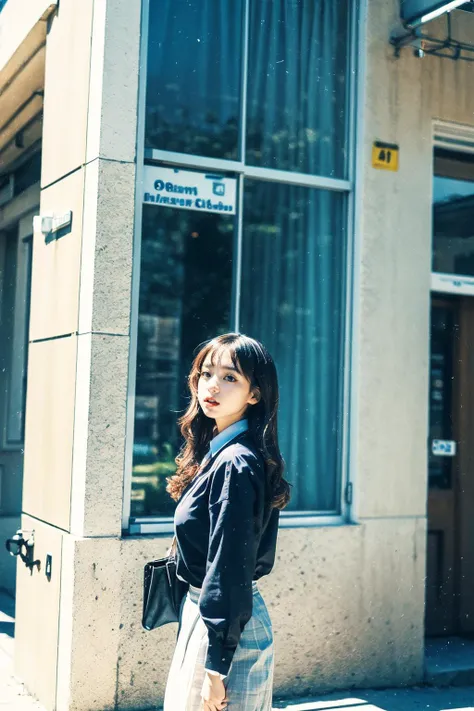 masterpiece,ultra realistic,32k,extremely detailed CG unity 8k wallpaper, best quality, dramatic light,(film overlay, film grain:1.3),
(masterpiece, best quality:1.2), (looking at viewer), (wavy hair:0.8),
1girl, upper body, school uniform, white shirt, black skirt, bag,
outdoors, sunset, street,
<lora:JPfilmColor_Heavy_grain:0.9>