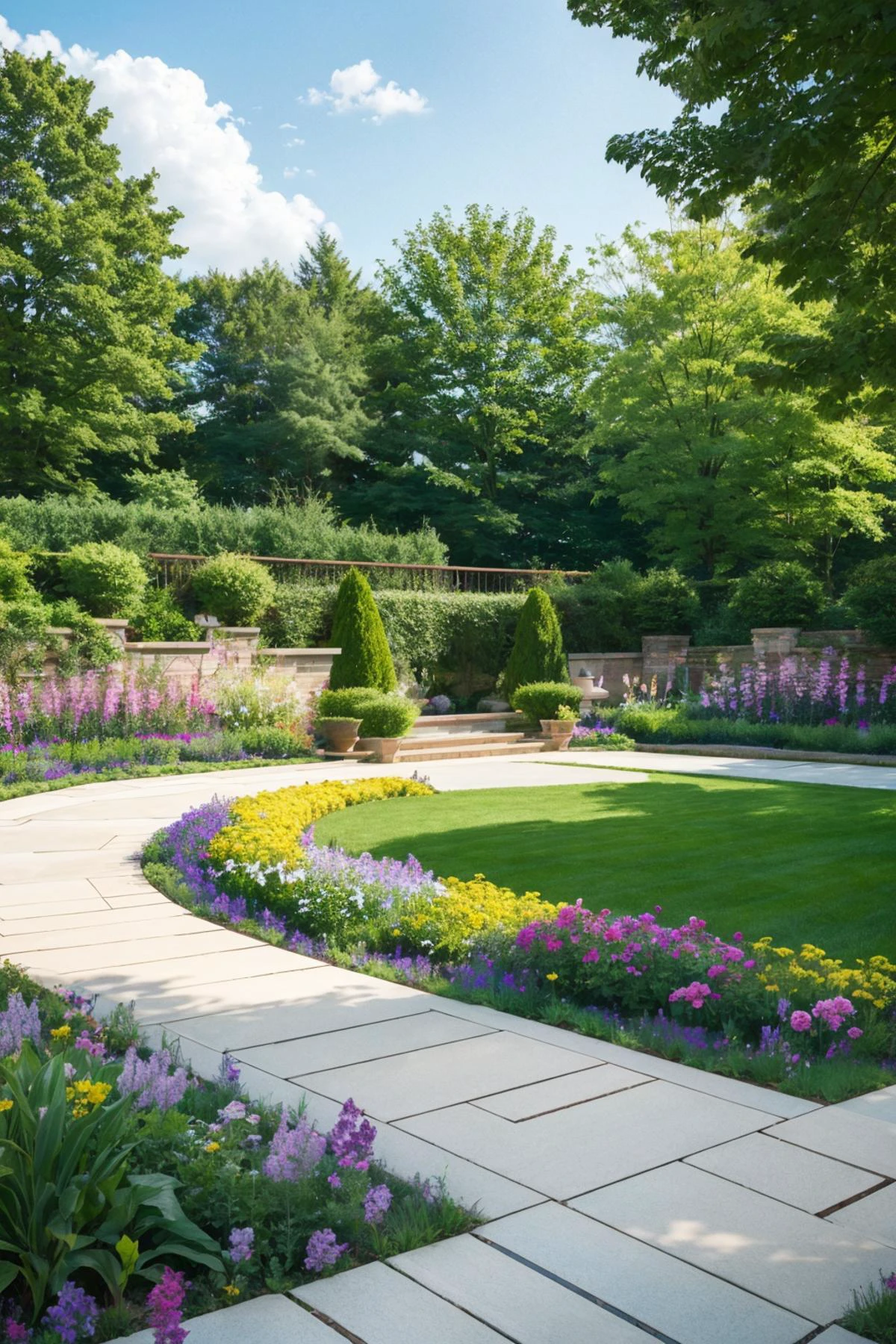 ((Best quality)),((masterpiece)),((realistic)),garden landscape design,