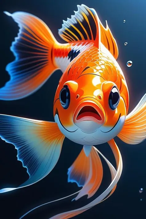 Japanese orange fish, holographic color, gradient background, dynamic lighting, shadow detailed, highly detailed, oil painting, speed art, hard brush,