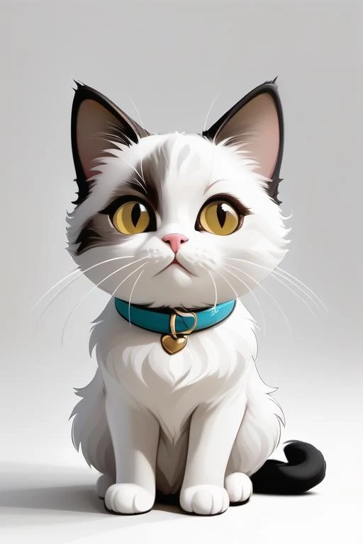 cute cat, simple white background, <lora:albeniz-rodriguez-style-1024:0.7> albeniz rodriguez style, caricature, fisheye view