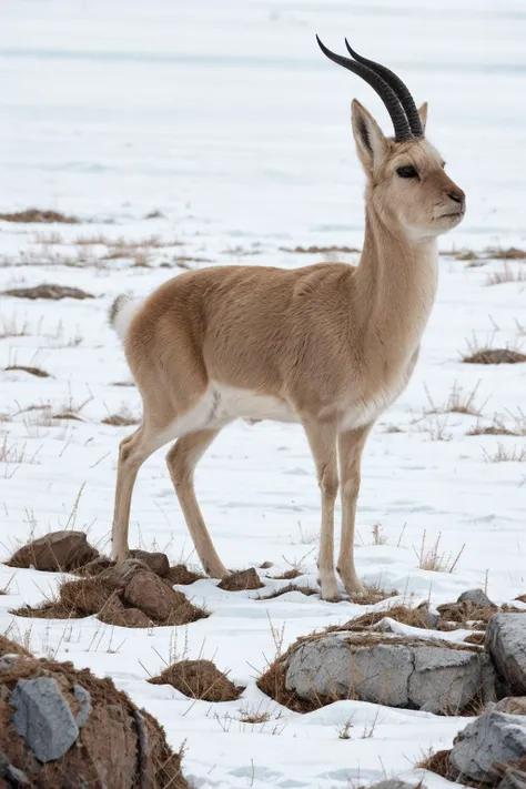 no humans, tibetan gazelle, horns, realistic, outdoors, snow, rock, grass, <lora:tibetan_gazelle_v1:0.67> <lora:TEST:0.5>