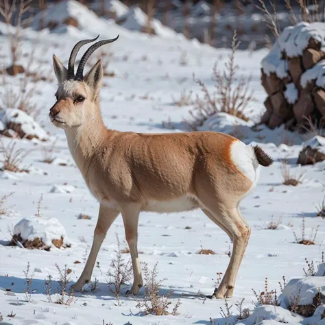 no humans, tibetan gazelle, horns, realistic, outdoors, snow, rock, grass, <lora:tibetan_gazelle_v1:0.67>