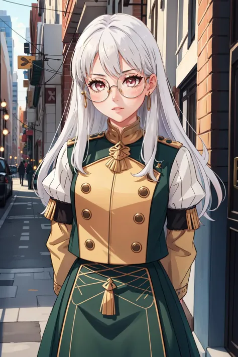 (masterpiece, best quality),  intricate details,
 1girl,    <lora:fireemblem_ordelia:0.8> lysitheauniform, uniform, long sleeves, blue pantyhose, 
 <lora:circle-glasses_v1.1:0.8> circle-glasses,  glasses,  arms behind back,