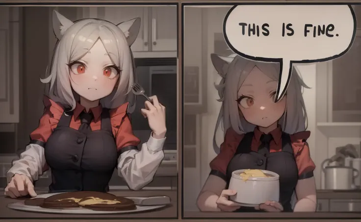 masterpiece, best quality, 3girls, fire, messy kitchen
AND masterpiece, best quality, 3girls, cerberus \(helltaker\), pancakes, maid outfit, animal ears, demon girl, fire, messy kitchen
AND masterpiece, best quality, 3girls, cerberus \(helltaker\), closeup, pancakes, maid outfit, animal ears, demon girl, speech bubble, fire, messy kitchen <lora:CerberusV1:1>