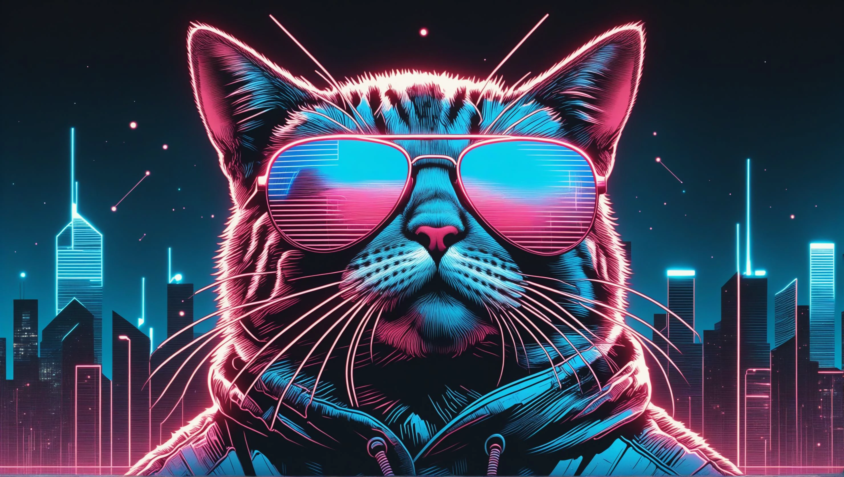 (realistic, flat color:1.2), mad-cyberspace,
BREAK
1cat, solo, (hood up, animal head, sunglasses:1.4), wind, cyborg, glowing, 80s,
billboard, light particles, faded, night, dutch angle, close-up, (synthwave, simple background, space background, blurry background, depth of field:1.32),
shadow, pink, blue, lineart, ultra detailed, highres, digital art, <lora:Beatrix_potter_drawing_style:0.5> , in the style of Beatrix Potter, <lora:Neon_Cyberpunk_Cyberspace_Pony:0.8>