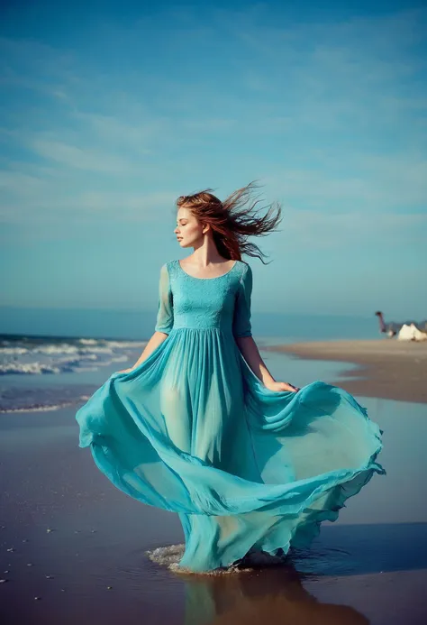 <lora:StellaCardo_SDXL_v1.1:1.25> 
 ((ohwx woman)),
Serene and ethereal beach photography captured by the talented photographer, Brooke Shaden. The photograph showcases a subject standing at the water's edge, ((looking at viewer)), dressed in a flowing and modest gown that billows gently in the ocean breeze. The low-key lighting creates a soft and dreamlike atmosphere, with subtle highlights illuminating the subject's face, eyes and the delicate textures of their attire. The picturesque beach location, with its pristine white sand and crystal-clear turquoise waters, adds to the overall sense of tranquility and beauty. This photograph, executed with exceptional attention to detail and a masterful use of low-key lighting, captures the subject's serene presence against the stunning backdrop of the beach (photography by Brooke Shaden:1.1). (wet clothes, wet dress)