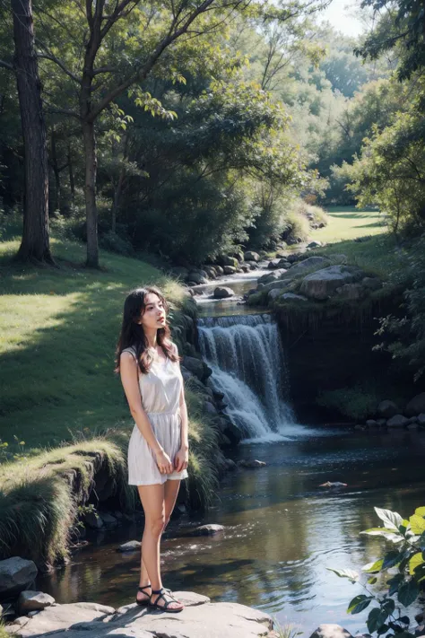 <lora:slg_v22:1> slg, forest, grass,1girl,summmer day,playing at water stream,close view,full body,