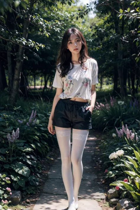 slg,forest,path,grass,
<lora:slg_v22:0.7>
Soft Illumination, Gentle Shading, Subtle Depth,
<lora:kingcr128dim-epoch-000007:0.45>
Floral-printed shorts, white pantyhose,see-through,
<lora:40D_vertical_stripe_white_pantyhose:0.5>