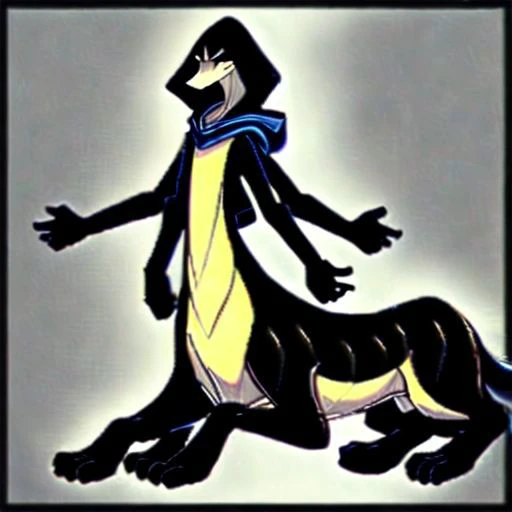 1_creature, 3/4_view, wavy_body, flat_body, flat_head, tail, inhuman, 4_arms, androgynous, no_wings, no_shell, no_human_traits, raised_arms, (((4_arms))), 8_limbs, 3_fingers, no_thumbs, 3_toes, frog_toes, 2_eyes, small_eyes, no_mouth, no_hooves, (cobra_hood, flesh_hood, hood_fades_into_forehead), gills_on_neck, (vertical_slits_down_face) visible_face, shaded_eyes, (no_mouth, mouthless, wide_neck, flat_neck, no_nose), smooth_skin, (worm_body, snake_body, slender_body, long_body, slender_taur_body, slender_lower_body, slender_abdomen, tapered_face, pointed_face) thick_tail, tapered_tail, symmetrical_arms, symmetrical_legs, (quadrapedal), gray_skin, pale_underbelly ((high_quality_image, ultra_detailed, highly_detailed_image, highly_detailed_face, clear_lines, high_contrast, hires))
