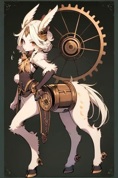 ASCII (centaur:1.4), (masterpiece, best quality:1.4), white tomboy hair, (young perfect face:1.4), (small_breasts:1.3), (slender slim body:1.3), (small waist:1.3), (perfect black eyes:1.2), full body, ((steampunk)), nun outfit, knight, ((godlike)), ((gears)), pointy feet, navy fur, blue white patterns, <lora:wolong_v1-000012:0.4>, blank background