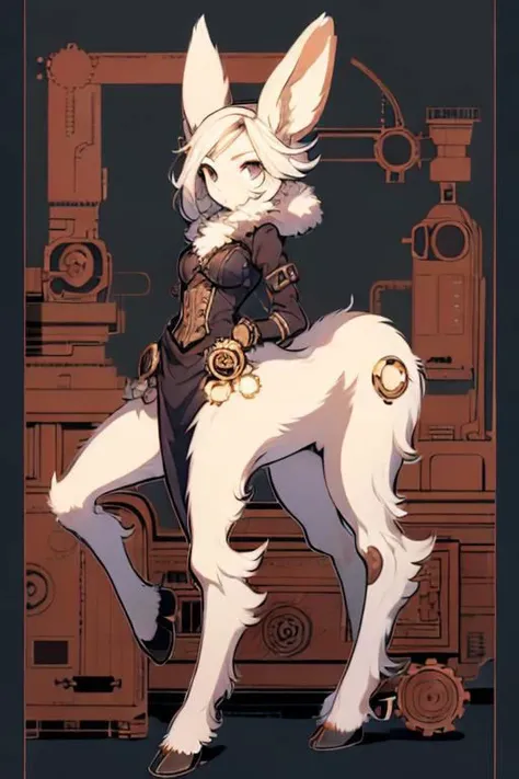 ASCII (centaur:1.4), (masterpiece, best quality:1.4), white tomboy hair, (young perfect face:1.4), (small_breasts:1.3), (slender slim body:1.3), (small waist:1.3), (perfect black eyes:1.2), full body, ((steampunk)), nun outfit, knight, ((godlike)), ((gears)), pointy feet, navy fur, blue white patterns, <lora:wolong_v1-000012:0.4>, blank background