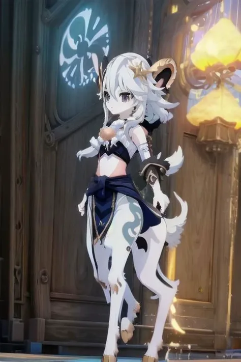 (centaur:1.4), (masterpiece, best quality:1.4), white tomboy hair, (young perfect face:1.4), (small_breasts:1.3), (slender slim body:1.3), (small waist:1.3), (perfect black eyes:1.2), full body, nun outfit, knight, ((godlike)), ((gears)), slender legs , ((navy fur)), ((blue white patterns)), <lora:wolong_v1-000012:0.4>, blank background, goth, badass
