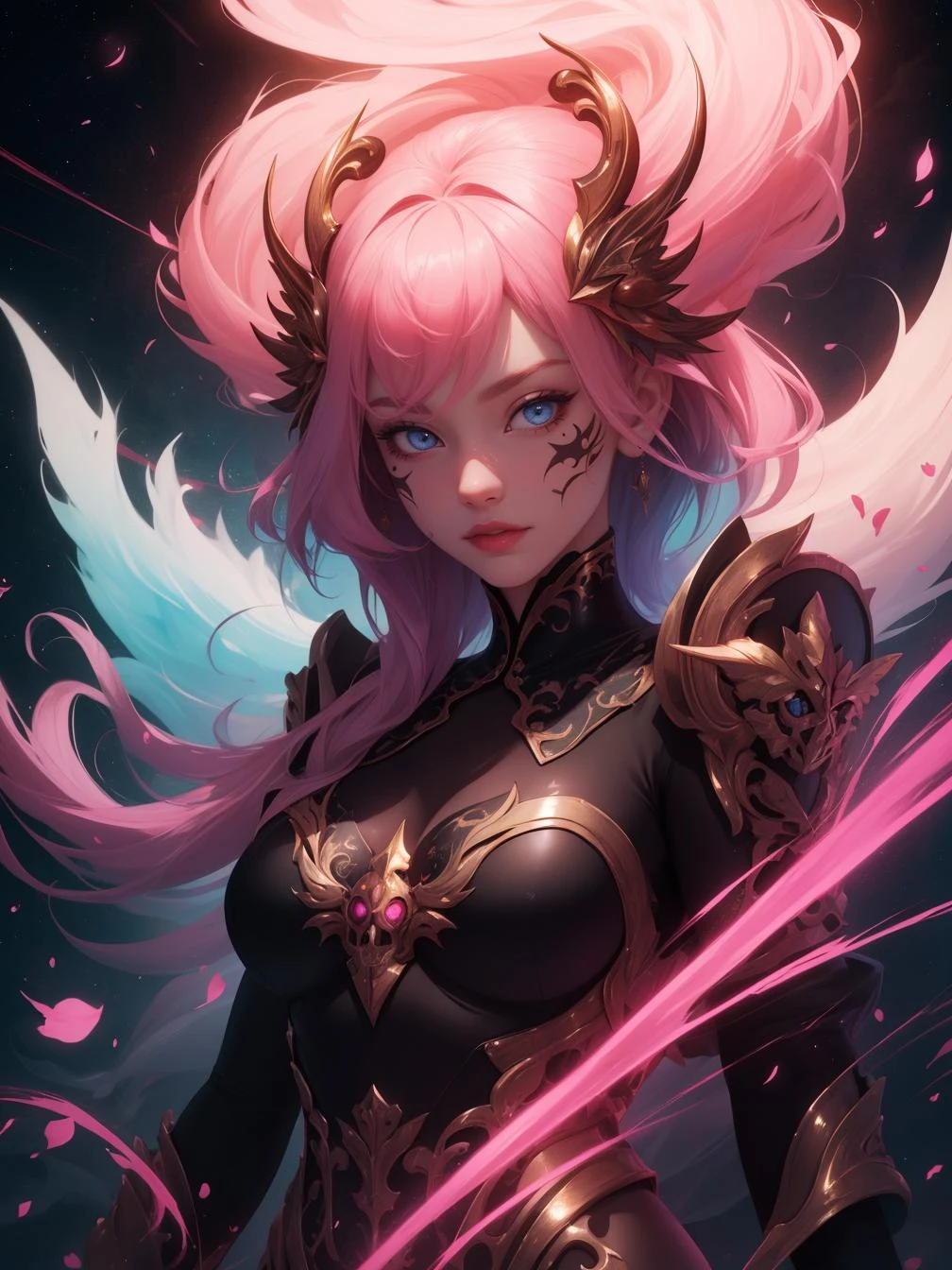 Complex background, dslr, cherry blossom pink power aura, trending on artstation, Vivid outlines, highly detailed, deep pink dust particles, hyperdetailed, de dia los muertos, RTX, Fujifilm Superia, underpainting, unreal engine, Photorealism, quantum wavetracing, adobe lightroom, dripping electric indigo and Gold, UHD, fairy tale, full of Amaranth, artstation, Zany Light [Thai Chinese|Papuan] [dressing:cottage cheese:5], made from Sagittarius constellation, detailed with [Sharkskin:Clay:7] Literal patterns, triadic, extremely detailed CG Unity 8k wallpaper, symbolism, beautiful, made of Ceramic, ultra high res, psychedelic colors, sunbeam, professional, glittering, Flickr, Folded Kashmir, award winning, key visual, contest winner, gilded technique, Best quality, Abstract Illusionism, bold lettering, 8K, Neon flakes, extremely hyper aesthetic, Electic Colors