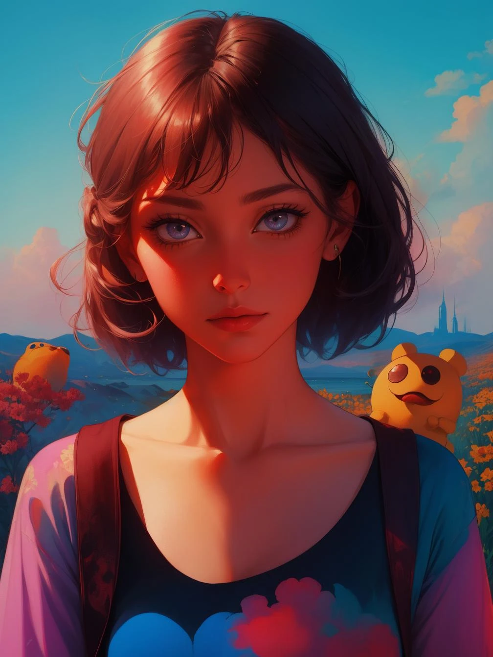 art by Natalia Rak,art by Desmond Morris, Synthwave Art, Animal, Hazy conditions, Screen print, Direct light, F/5, Dichromatic