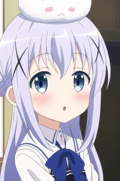 <lora:Gochuumon_kafuu chino _v2:0.7> kafuu chino, tippy on head, 8k, masterpiece, absurdres, anime,daigaku jitome,