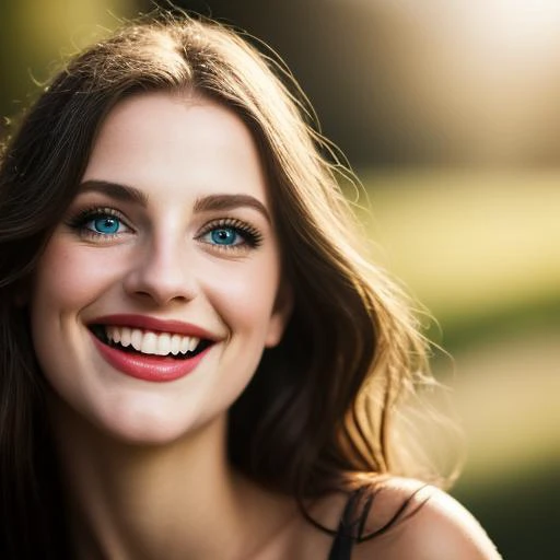 Close-up photo portrait of young sexy girl laughing, sensual, erotic, skindentation, dynamic lighting, bokeh, soft focus, outdoor, depth of field