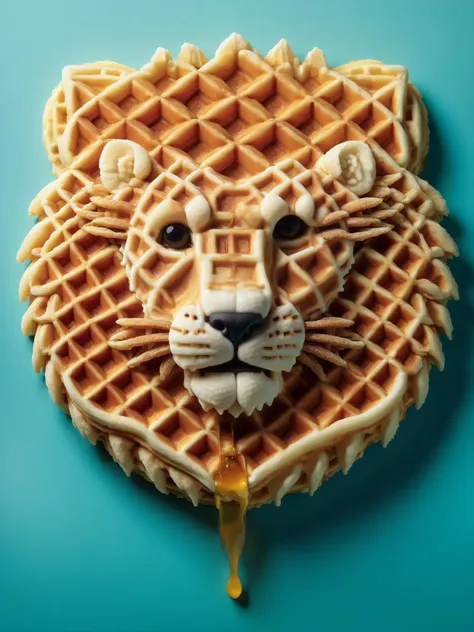 A zoo where the animals are sculpted from wffs waffles, including a majestic waffle lion with a buttery mane <lora:wffs:1> <lora:EnvyBetterHiresFixXL01:0:hr=1>