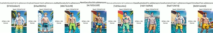 shirtless transgender man wearing swimming trunks and standing in the summer california sun DadBod