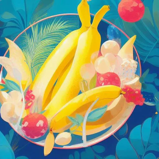 illustration style kurzgesagtish, big long yellow single banana in the center of the plate