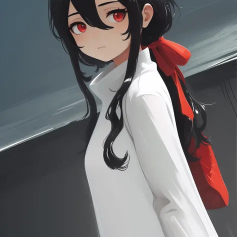 (2D Digital Painting:1.3), <lora:ITumeta-03:1>, 1girl, ITumeta, valli, boots, solo, hair between eyes, red eyes, (Medium Long shot, Dutch Angle Shot:), (Soft focus, 35mm lens:), (Minimalist:)