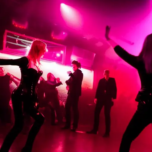 ThsGothClub2K, a blond woman in a goth club dancing
