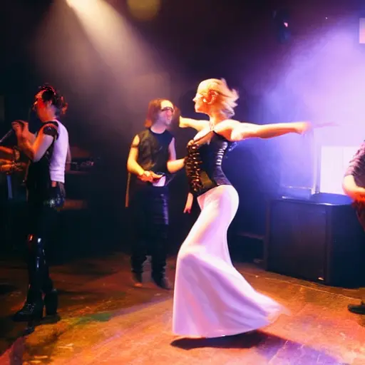ThsGothClub2K, a blond woman in a goth club dancing