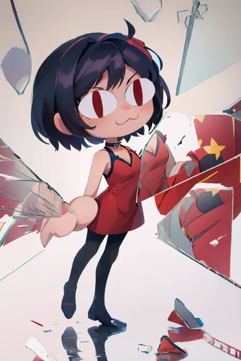 (masterpiece, best quality:1.2), chibi, solo, 1girl, necoarc, adadress, :3, IncrsBrknGls, broken glass, reflection, black hair, slit pupils, red dress, short dress, sleeveless dress, cleavage, choker, pantyhose <lora:necoarc:1> <lora:adawong-re-richy-v1:0.8> <lora:BrokenGlass:1>