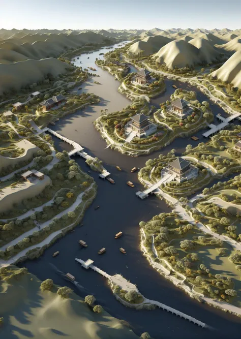 3D rendering effect,Jade stone,Architecture,Chinese style,Ancient Chinese architecture,Courtyard,Pavilion,Bridge,Rock,Mountain,Rivers,Golden color,Pine,Mountains and rivers,Peach blossom,Shrub,Miniature landscape,3D,Depth of field,masterpiece,best quality,highly detailed,Amazing,finely detail,extremely detailed CG unity 8k wallpaper,score:>=60,incredibly absurdres,wallpaper,realistic,real,photo,landscape,foreshortening,minimap,<lora:MiniMap-LORA_604517072118071621_minimap:1>,