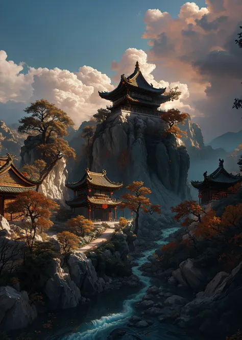 <lora:shanshui-v1.0.safetensors_v1.0:0.6>,shanshui,3D rendering effect,Jade stone,Architecture,Chinese style,Ancient Chinese architecture,Courtyard,Pavilion,Bridge,Rock,Mountain,Rivers,Golden color,Pine,Mountains and rivers,Peach blossom,Shrub,Miniature landscape,A white wall,Black tiles,The blue sky and white clouds,Sunny,3D,Depth of field,, masterpiece,best quality,highly detailed,Amazing,finely detail,extremely detailed CG unity 8k wallpaper,score:>=60,, incredibly absurdres,wallpaper,realistic,real,photo,landscape,foreshortening,