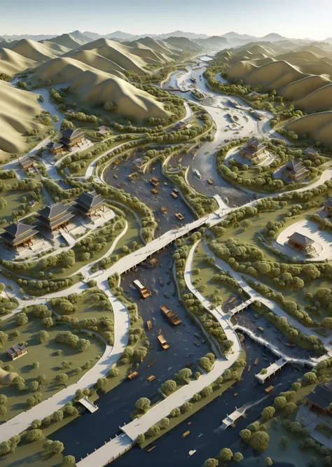 3D rendering effect,Jade stone,Architecture,Chinese style,Ancient Chinese architecture,Courtyard,Pavilion,Bridge,Rock,Mountain,Rivers,Golden color,Pine,Mountains and rivers,Peach blossom,Shrub,Miniature landscape,3D,Depth of field,masterpiece,best quality,highly detailed,Amazing,finely detail,extremely detailed CG unity 8k wallpaper,score:>=60,incredibly absurdres,wallpaper,realistic,real,photo,landscape,foreshortening,minimap,<lora:MiniMap-LORA_604517072118071621_minimap:1>,