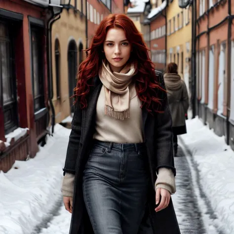 (Stockholm old town, SFW, full-length wool coat, high-neck sweater, scarf, walking through snowy streets, midday:1.35) Instagram_Influencer_79_By_Stable_Yogi
Faceshot_By_stable_yogi
<lora:Detail Blaster By Stable Yogi:0.5>
(center_parted_long_wavy_red_hair)