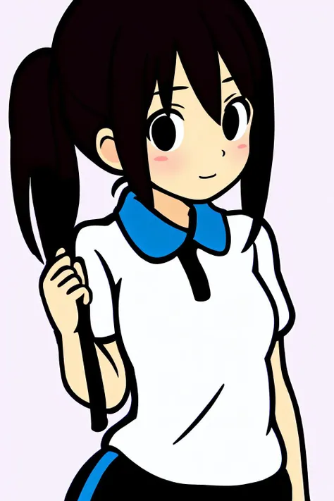 1girl, solo,  simple background,  [(pastel background:1.5)::5],
portrait, blush, standing, upper body, dynamic pose, medium shot, (drop shadow),
(rhythm_heaven) <lora:RhythmHeavenTest6:0.7>,, (black long hair:1.3),polo shirt, pant,  sport shoes,  (stu_chinese), <lora:stu_chinese:0.8>