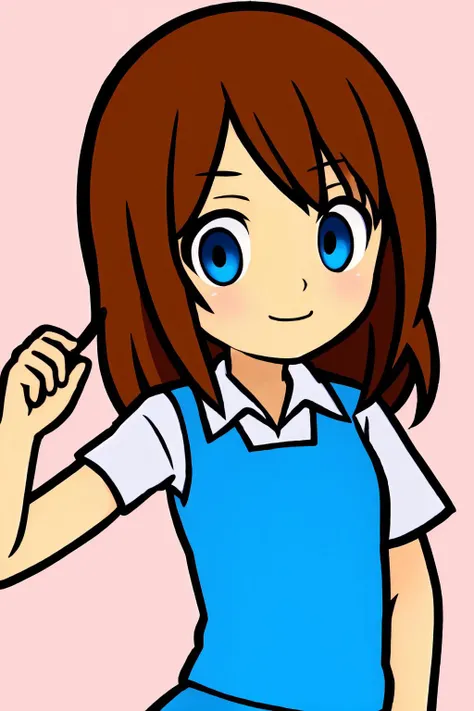 1girl, solo,  simple background,  [(pastel background:1.5)::5],
portrait, blush, standing, upper body, dynamic pose, medium shot, (drop shadow),
(rhythm_heaven) <lora:RhythmHeavenTest6:0.7>, (brown long hair:1.3),(white and blue uniform), (stu_sea1), <lora:stu_sea1:0.7>,
