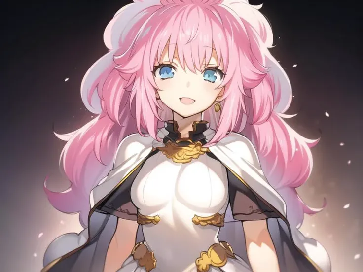 (hyper extreme detailed),(masterpeace),(hyper extreme),(photorealistic),CG,(colour:1.2), beautiful lighting,light from the front, solo,smlie, <lora:sill:1>,sill,pink hair,long hair,blue eyes,white dress,