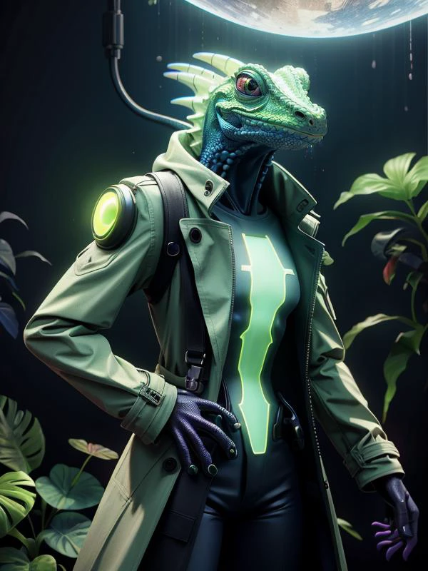 (Style: realism, (epic:1.2), realistic, photo, trending on artstation, (pixar:1.2), 3d, cartoon, ((high quality:1.2, masterpiece:1.2)) , (8k resolution) , high details, incredibly absurdres, color connection, colorized, colorful, neon colors, (bioluminescence:1.1), (iridescent:1.2), (no humans:1.3)),
<lora:HackedTech:0.6> hackedtech, scifi, cyberpunk, data stream, pixelated
(lizard,, animal, cute big eyes, trench coat), foreign planet,,