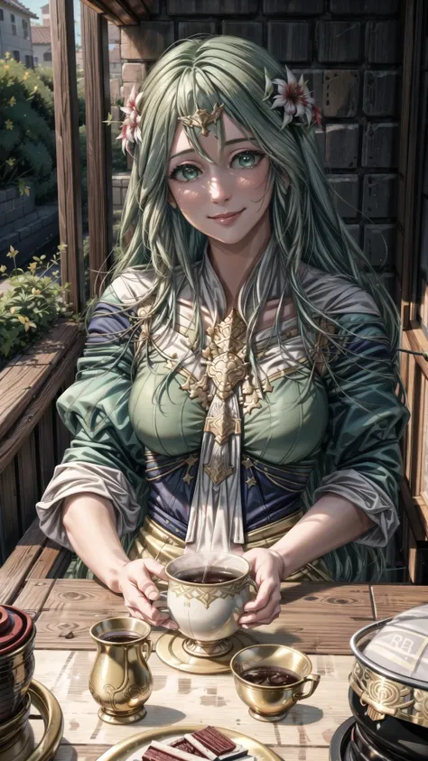 (Rhea, Fire Emblem), green hair, green eyes, BREAK,
(((POVadoring))), Drinking Tea together, sitting at table, gentle smile, BREAK, outdoors, garden, daytime, <lora:add_detail:0.5> <lora:Rhea - Fire Emblem Three Houses:1> <lyco:POVadoring:0.5>, masterpiece, best quality, hyperrealistic, extremely detailed, highly quality, 4k, sharp focus, professional photograph, sharp focus, award winning, cinematic lighting, octane render, unreal engine, volumetrics dtx, Wallpaper,