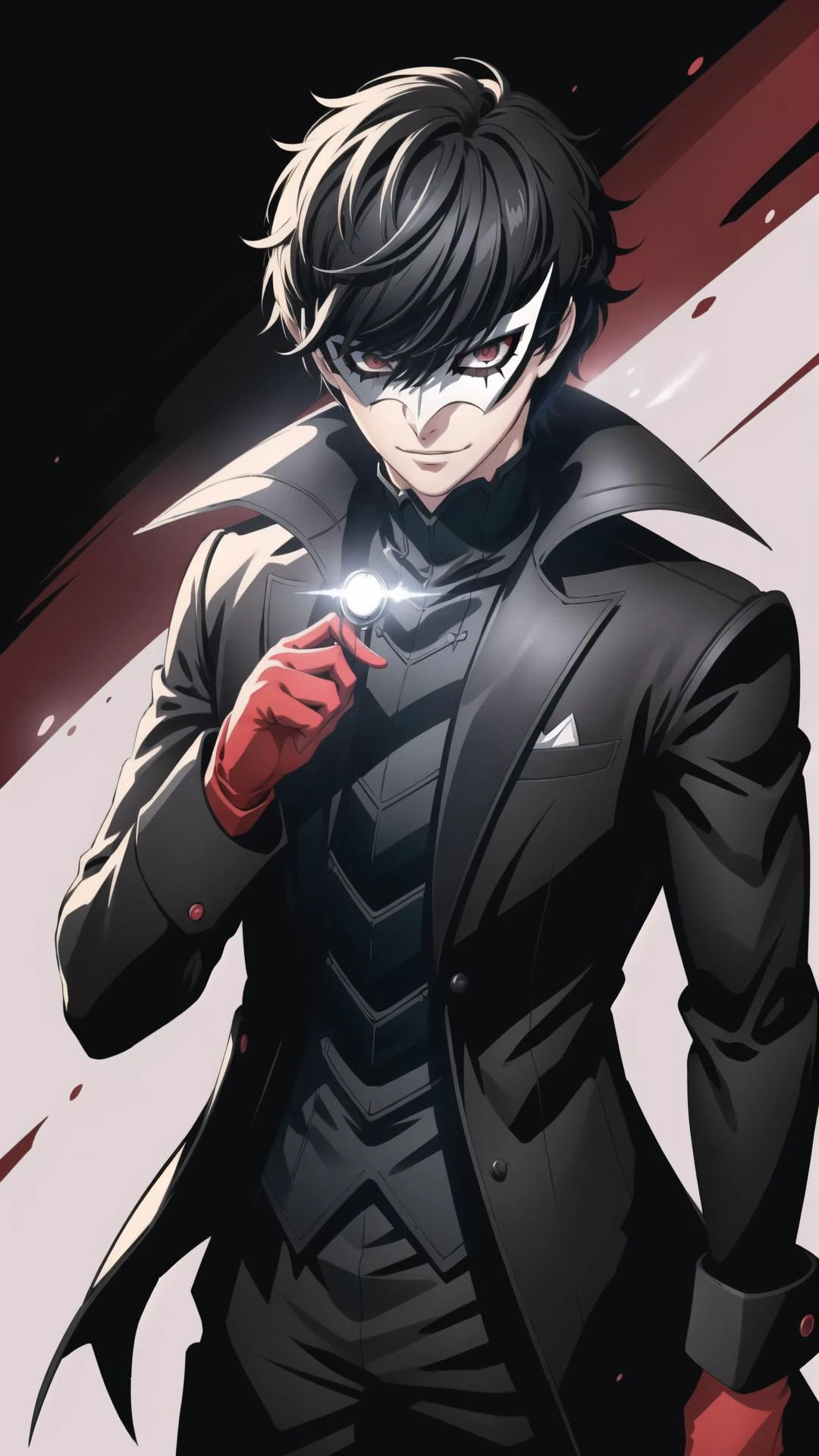 <lora:dsjoker-v2:1> dsjoker, 1boy, black coat, white mask, red gloves, smirk, <lora:anime minimalist:0.7> anime minimalist, masterpiece, best quality, extremely detailed, highly quality, 4k, sharp focus, professional, sharp focus, award winning, cinematic lighting, octane render, unreal engine, volumetrics dtx, Wallpaper,