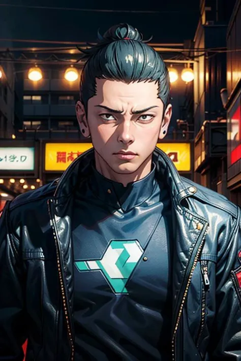 (masterpiece:1.1), hi-res, 4k, photorealistic,1boy, <lora:SuguruGetoYoung_DG:0.8>,suguru geto, cable, cyberpunk, cyberpunk style, cyborg,cyberpunk jacket, looking at viewer, male focus, neon lights, open clothes, science fiction, solo, upper body