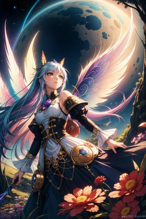 1girl, (fantasy art stylized by Alexander Jansson:1.1) , masterwork Concept art, artistic Digital art, fairy tale, insane details, angle from below of a Hyper-Creative Provoking ("The Wings of Dreams":1.3) , lush nature and Space-time continuum in background, Sunny, deep focus, ultrafine detailed, Confused, Rainbowpunk, rim light, F/5, Infrared, Temari, Lavender outlines, pixiv, masterpiece, sci-fi