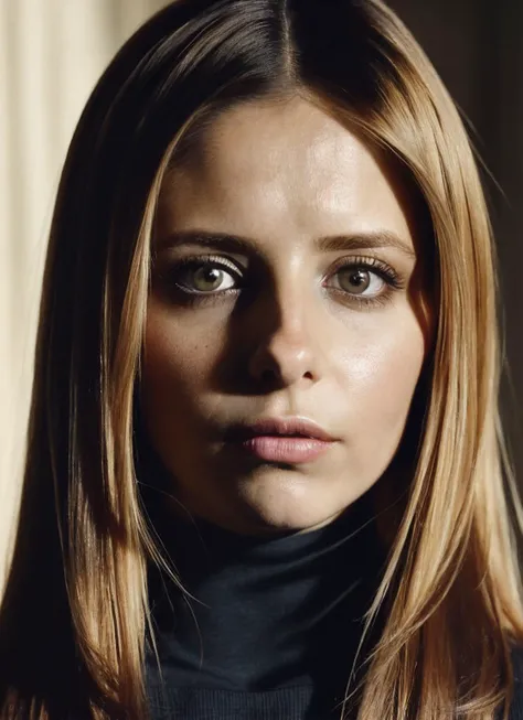A stunning intricate full color portrait of (sks woman:1), wearing a black turtleneck, epic character composition, by ilya kuvshinov, alessio albi, nina masic, sharp focus, natural lighting, subsurface scattering, f2, 35mm, film grain, <lora:locon_sarahmichellegellar_v1_from_v1_64_32:1.25>