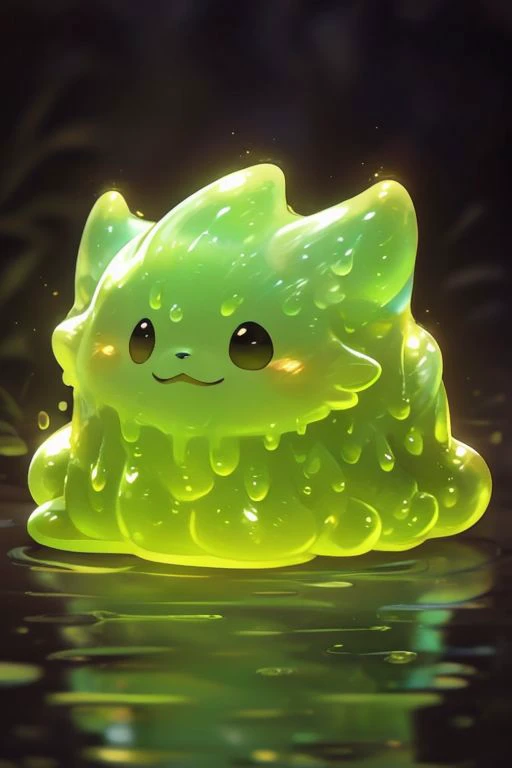 (warm lighting),(extremely detailed),
Slime,(green slime:1.2), slime blob,cute,wolf face,(wolf ear:1.3),snout,