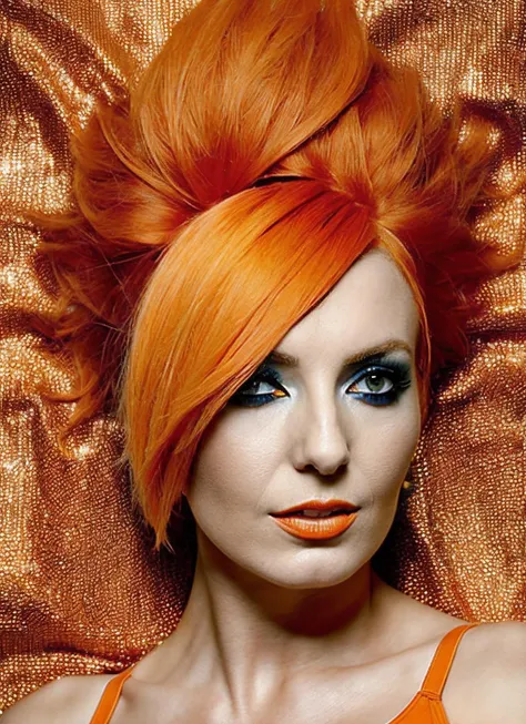 portrait of sks woman by Flora Borsi, style by Flora Borsi, bold, bright colours, orange Mohawk haircut, ((Flora Borsi)), <lora:locon_jessica_v1_from_v1_64_32:1.25>