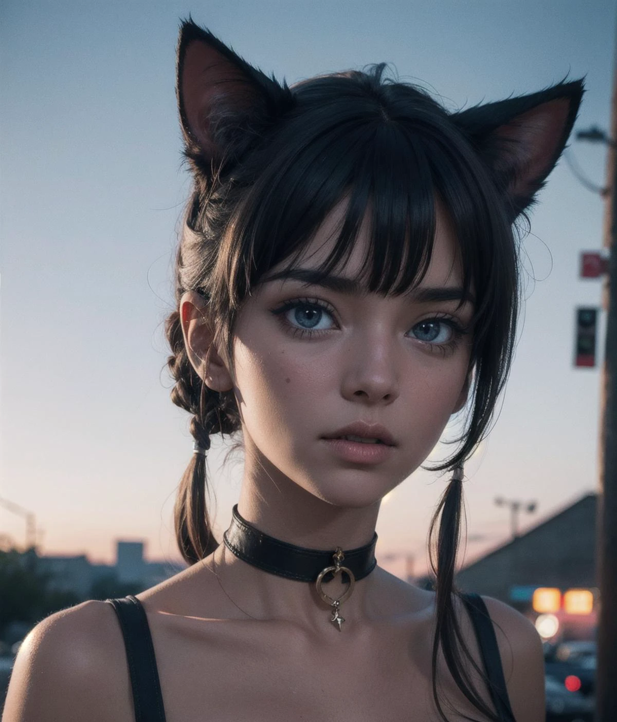detailed, (realistic photograph:1.2),
1girl, cat ears, choker,
cinematic, dark theme,