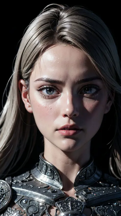 An exquisite portrait of 1 albino woman with deep and clear skin, a photograph captured in stunning 8k resolution and raw format to preserve the highest quality of details. The beauty of women is undeniable, her face commanding the frame in a close-up that reveals the intricate details of her eyes. She wears a dress that complements her radiant skin, and her eyes are portrayed with meticulous attention to detail, showing a captivating depth within. The photograph is taken with a lens that emphasizes the challenge of your gaze, and the backdrop is a dark studio environment that brings out the soft colors of the scene. Lighting and shadows are expertly crafted to highlight the richness of your skin tone and the subtle nuances of your features... Your blonde hair, with its distinct shadow, adds a touch of warmth and contrast against your skin. The interior ambiance adds a sense of intimidation, while the freckles on her albino skin tell their own story. The overall composition captures its essence with traditions and grace, creating a portrait that is a celebration of your heritage and beauty. Photography by challenge512, using the best shadow and lighting techniques, to create a mesmerizing portrait that transcends the visual, ultra-realistic image, perfect symmetry, vibrant and clear, dynamic view, high level of detail and definition, 1200 PPI - Photographic resolution with greater color realism, hyperrealisti, high fidelity, cinematic.