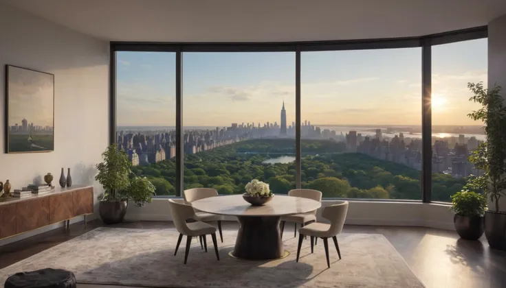 A luxurious penthouse suite in New York City, offering panoramic views of the skyline and Central Park. captured on a sony A6000