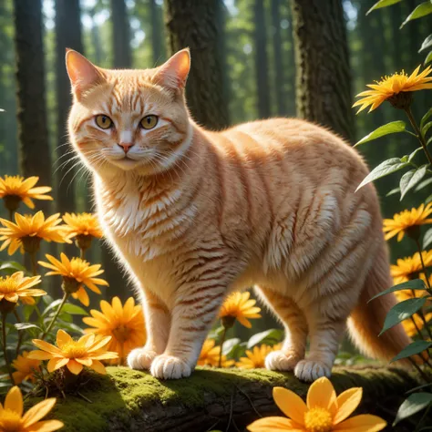 Real estate photography style, Adorable Character of cinematic photo photorealistic colorful microscopy shot Tilt-shift photo of a ((peach color fluffy cat curious forest around)) ritual , (Rhizoid spores, mycelium, gemmae, algue globules, transparent plants protonema , glassy gametophytes, magical virophage organisms), space photography universe tiny, transformed, , tilt-shift (subsurface scattering, soft-body physics, cloth physics) colorful pollen clouds, shimmering dust, ((optical dirty lens, aesthetic lens effects, chromatic aberration)), <lora:add-detail-xl:2.5> . 35mm photograph, film, bokeh, professional, 4k, highly detailed, 3D render, adorable character, Professional, inviting, well-lit, high-resolution, property-focused, commercial, highly detailed