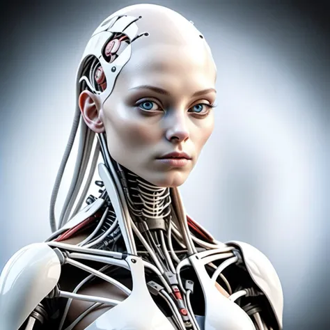 complex 3d render ultra detailed of a beautiful porcelain profile woman android face, cyborg, robotic parts, 150 mm, beautiful studio soft light, rim light, vibrant details, luxurious cyberpunk, lace, hyperrealistic, anatomical, facial muscles, cable electric wires, microchip, elegant, beautiful background, octane render, H. R. Giger style, 8k