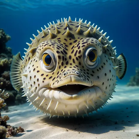 underwater photograph of a pufferfish