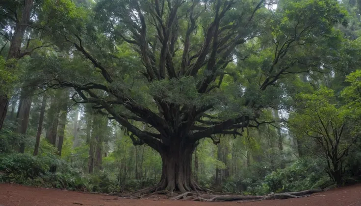 A colossal redwood tree, its towering trunk and sprawling branches a living testament to centuries of growth. captured on a sony A6000
